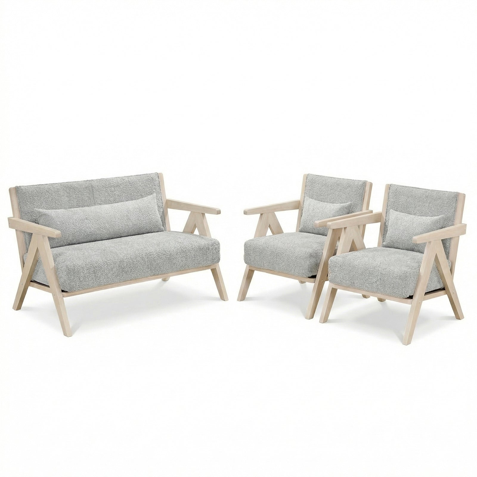 3-Piece Living Room Set, Rubber Wood Frame, Gray Sofas & Loveseats Gray at Gallery Canada