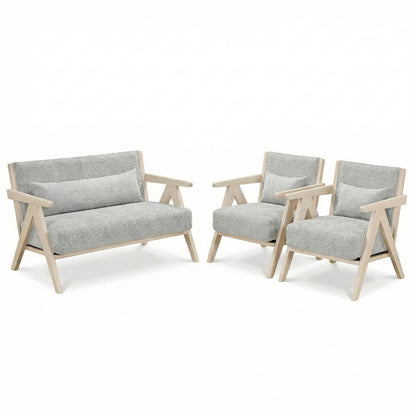3-Piece Living Room Set, Rubber Wood Frame, Gray Sofas & Loveseats Gray at Gallery Canada