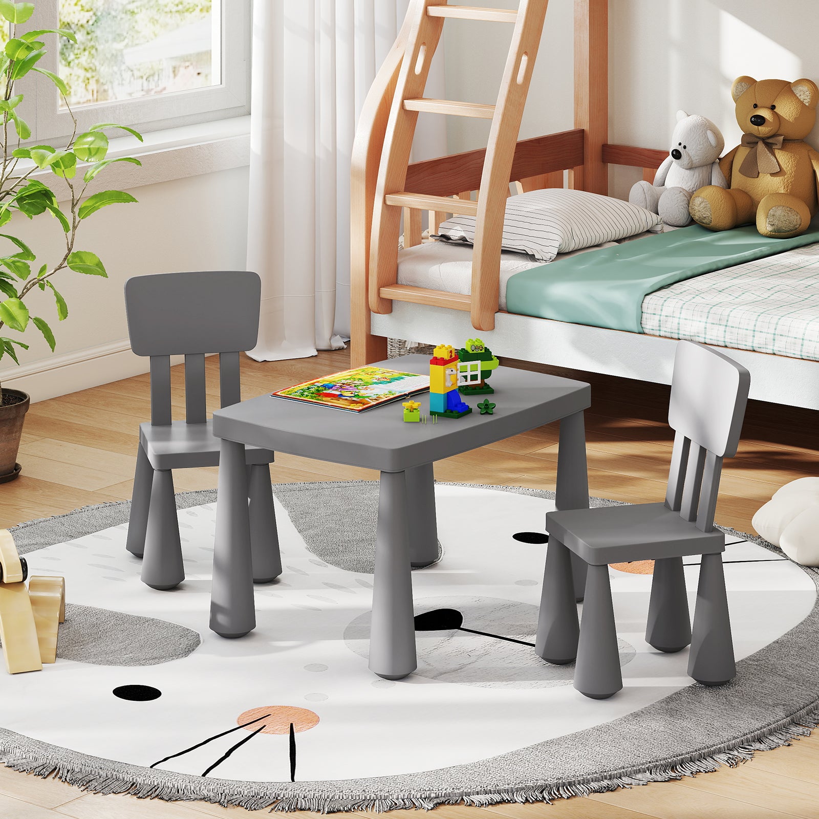 3 Pieces Multifunction Activity Kids Play Table and Chair Set, Gray Kids Table & Chair Sets at Gallery Canada