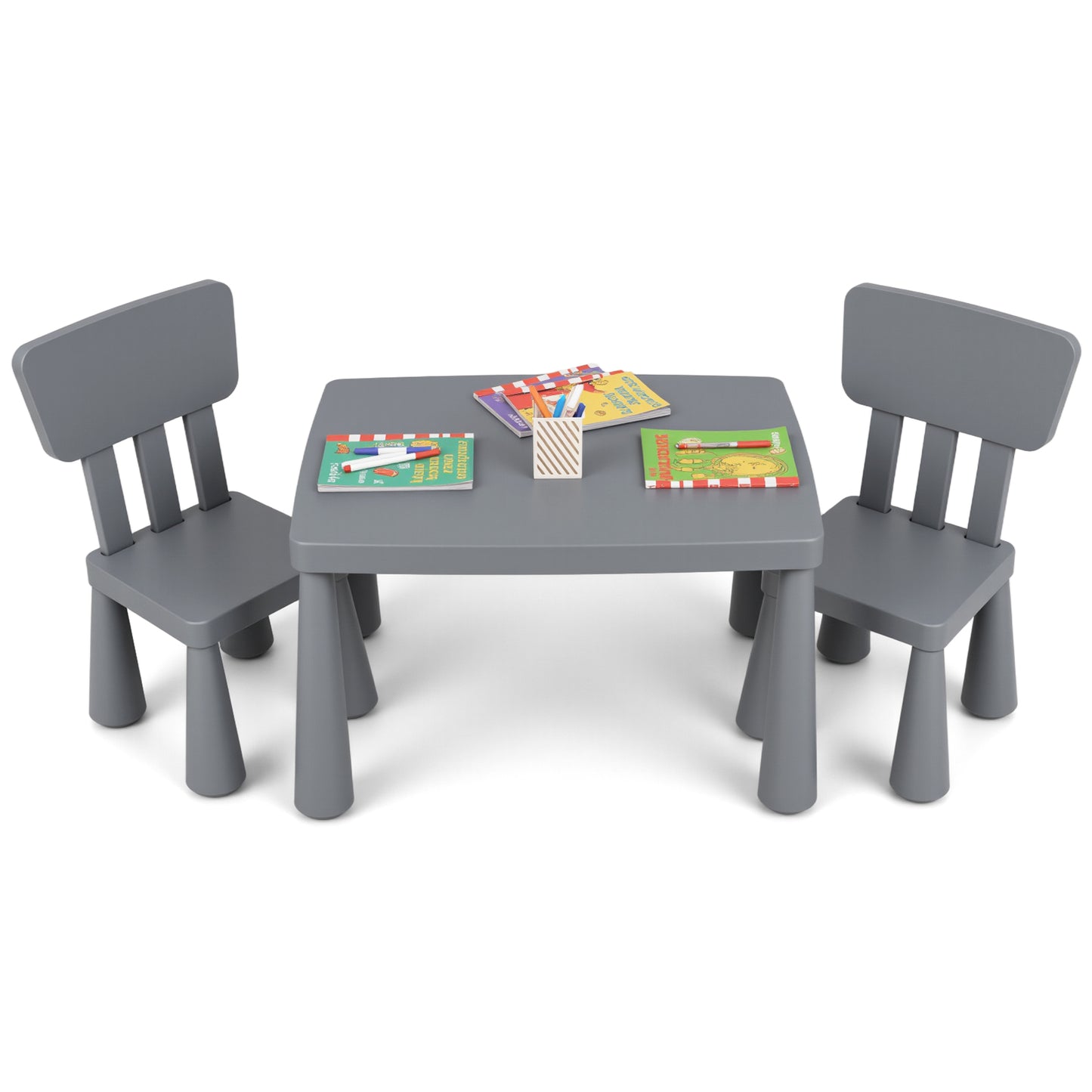 3 Pieces Multifunction Activity Kids Play Table and Chair Set, Gray Kids Table & Chair Sets at Gallery Canada