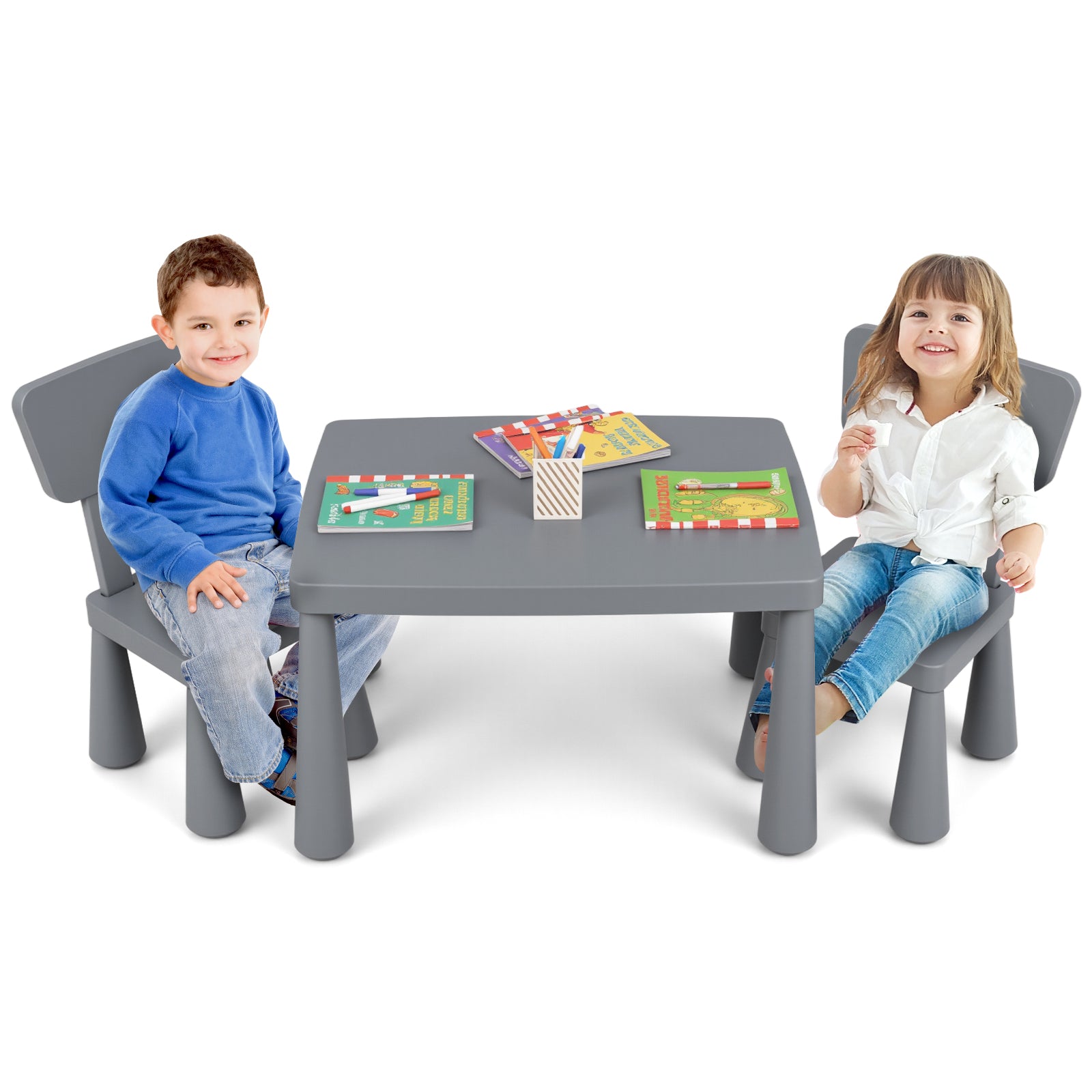 3 Pieces Multifunction Activity Kids Play Table and Chair Set, Gray Kids Table & Chair Sets at Gallery Canada