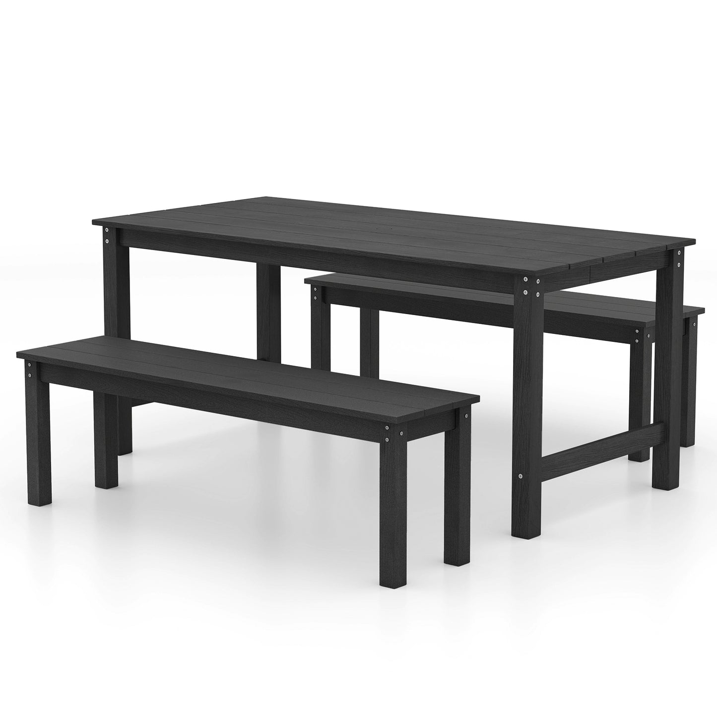 3 Pieces Outdoor Dining Table Set with 2 Benches, Black Patio Dining Sets at Gallery Canada