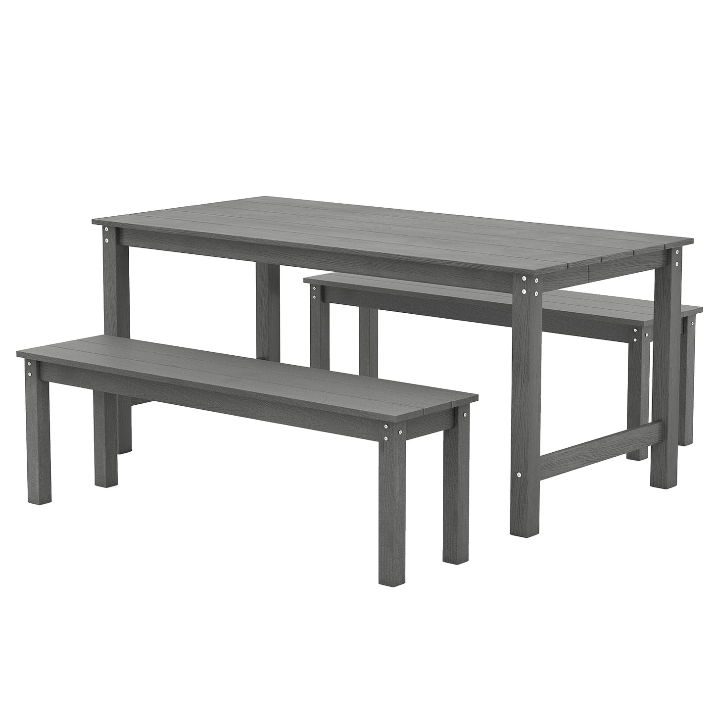 3 Pieces Outdoor Dining Table Set with 2 Benches, Gray Patio Dining Sets at Gallery Canada