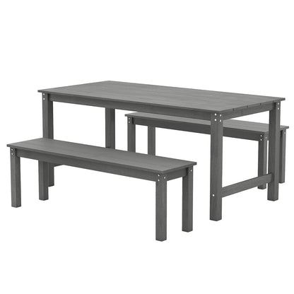 3 Pieces Outdoor Dining Table Set with 2 Benches, Gray Patio Dining Sets at Gallery Canada