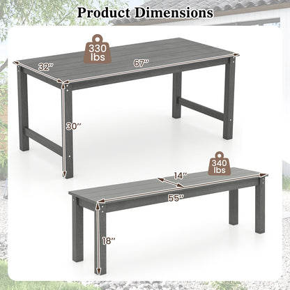 3 Pieces Outdoor Dining Table Set with 2 Benches, Gray Patio Dining Sets at Gallery Canada