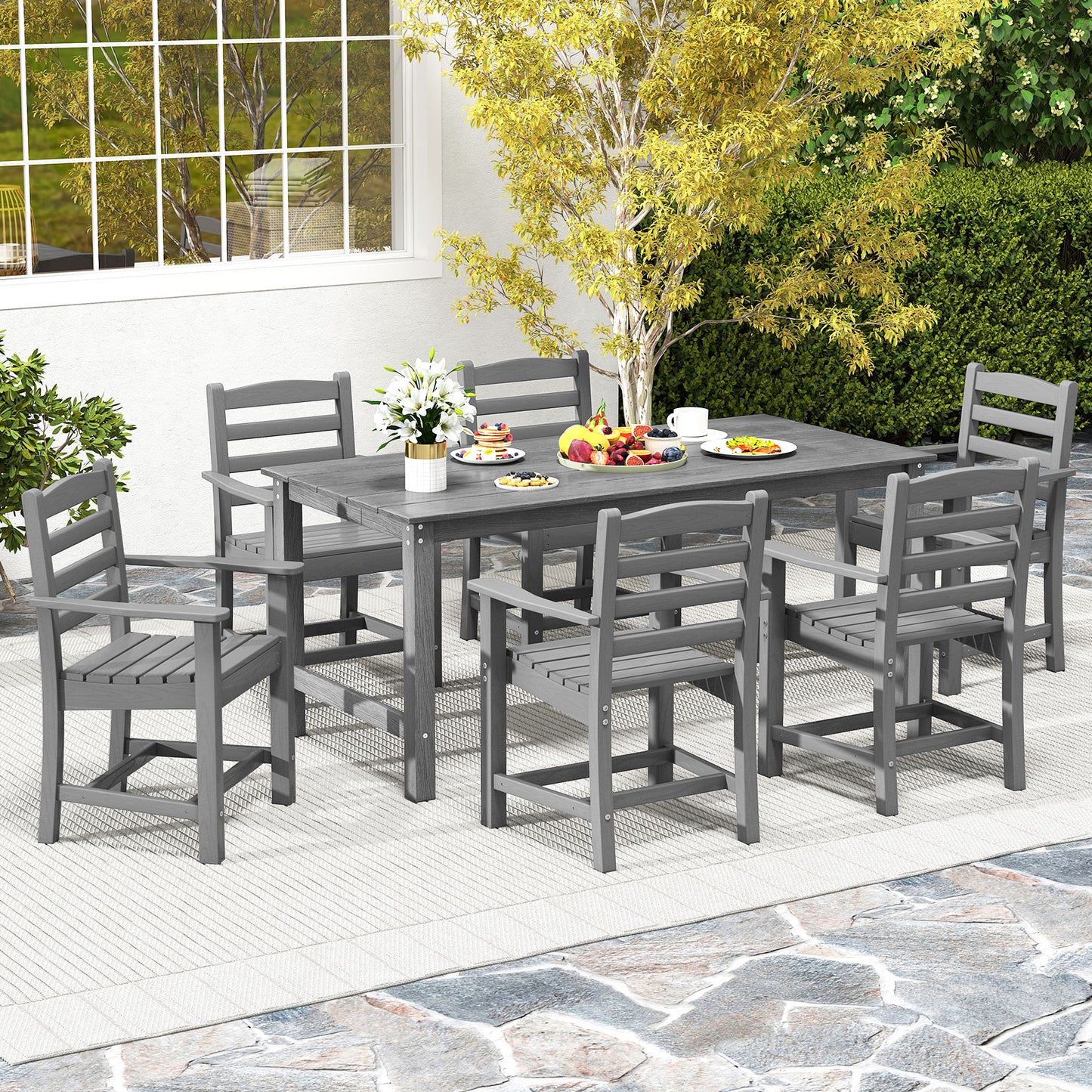 3 Pieces Outdoor Dining Table Set with 2 Benches, Gray Patio Dining Sets at Gallery Canada