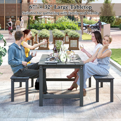 3 Pieces Outdoor Dining Table Set with 2 Benches, Gray Patio Dining Sets at Gallery Canada