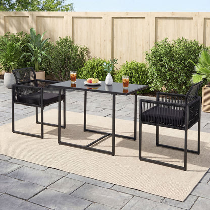 3 Piece Outdoor Dining Set, Folding Backrest, Seat Cushion, Black Patio Dining Sets at Gallery Canada