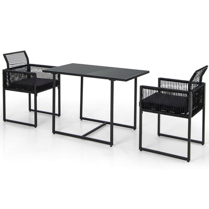3 Piece Outdoor Dining Set, Folding Backrest, Seat Cushion, Black Patio Dining Sets Black at Gallery Canada