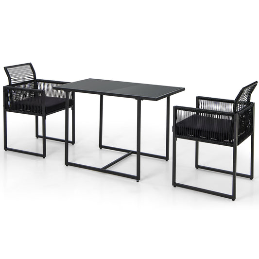 3 Piece Outdoor Dining Set, Folding Backrest, Seat Cushion, Black Patio Dining Sets Black at Gallery Canada