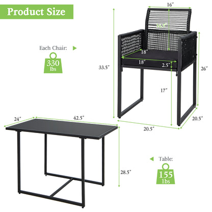 3 Piece Outdoor Dining Set, Folding Backrest, Seat Cushion, Black Patio Dining Sets at Gallery Canada