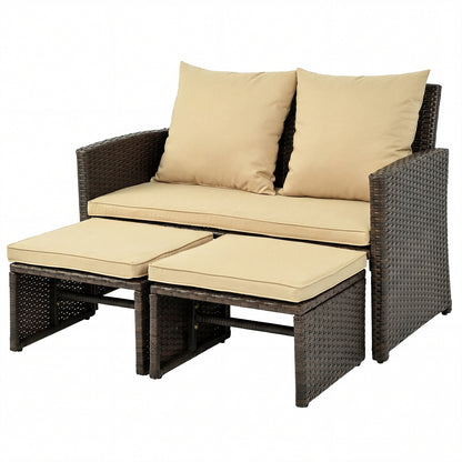 3 Piece Outdoor Patio PE Wicker Furniture Set, With Cushions, Beige Patio Conversation Sets at Gallery Canada