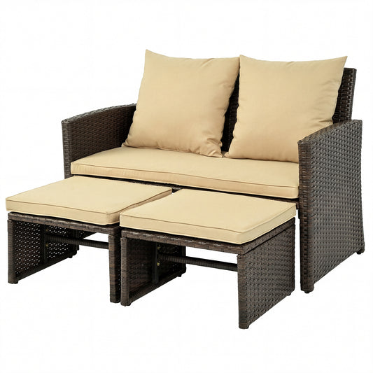 3 Piece Outdoor Patio PE Wicker Furniture Set, With Cushions, Beige Patio Conversation Sets Beige at Gallery Canada