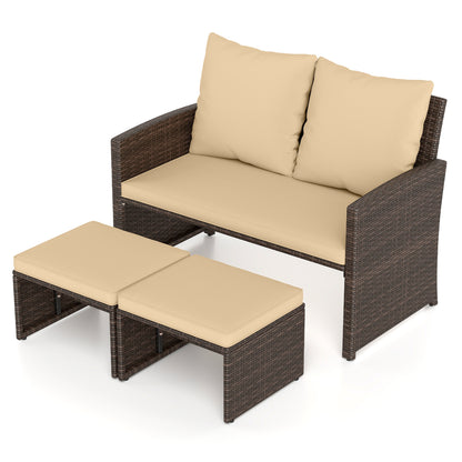 3 Piece Outdoor Patio PE Wicker Furniture Set, With Cushions, Beige Patio Conversation Sets at Gallery Canada