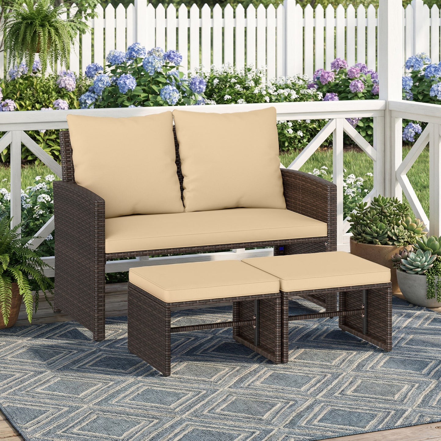 3 Piece Outdoor Patio PE Wicker Furniture Set, With Cushions, Beige Patio Conversation Sets at Gallery Canada