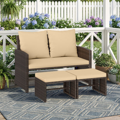 3 Piece Outdoor Patio PE Wicker Furniture Set, With Cushions, Beige Patio Conversation Sets at Gallery Canada