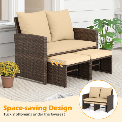 3 Piece Outdoor Patio PE Wicker Furniture Set, With Cushions, Beige Patio Conversation Sets at Gallery Canada