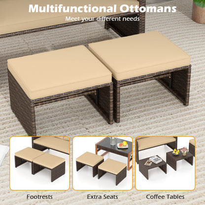 3 Piece Outdoor Patio PE Wicker Furniture Set, With Cushions, Beige Patio Conversation Sets at Gallery Canada