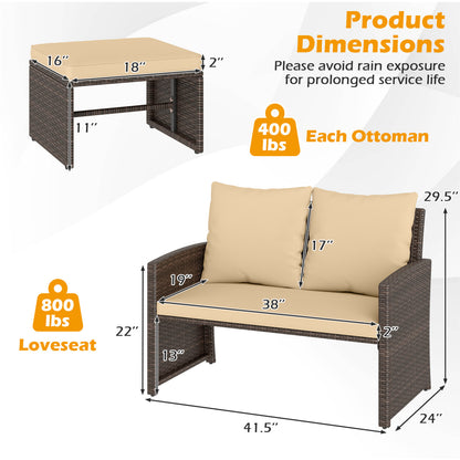 3 Piece Outdoor Patio PE Wicker Furniture Set, With Cushions, Beige Patio Conversation Sets at Gallery Canada