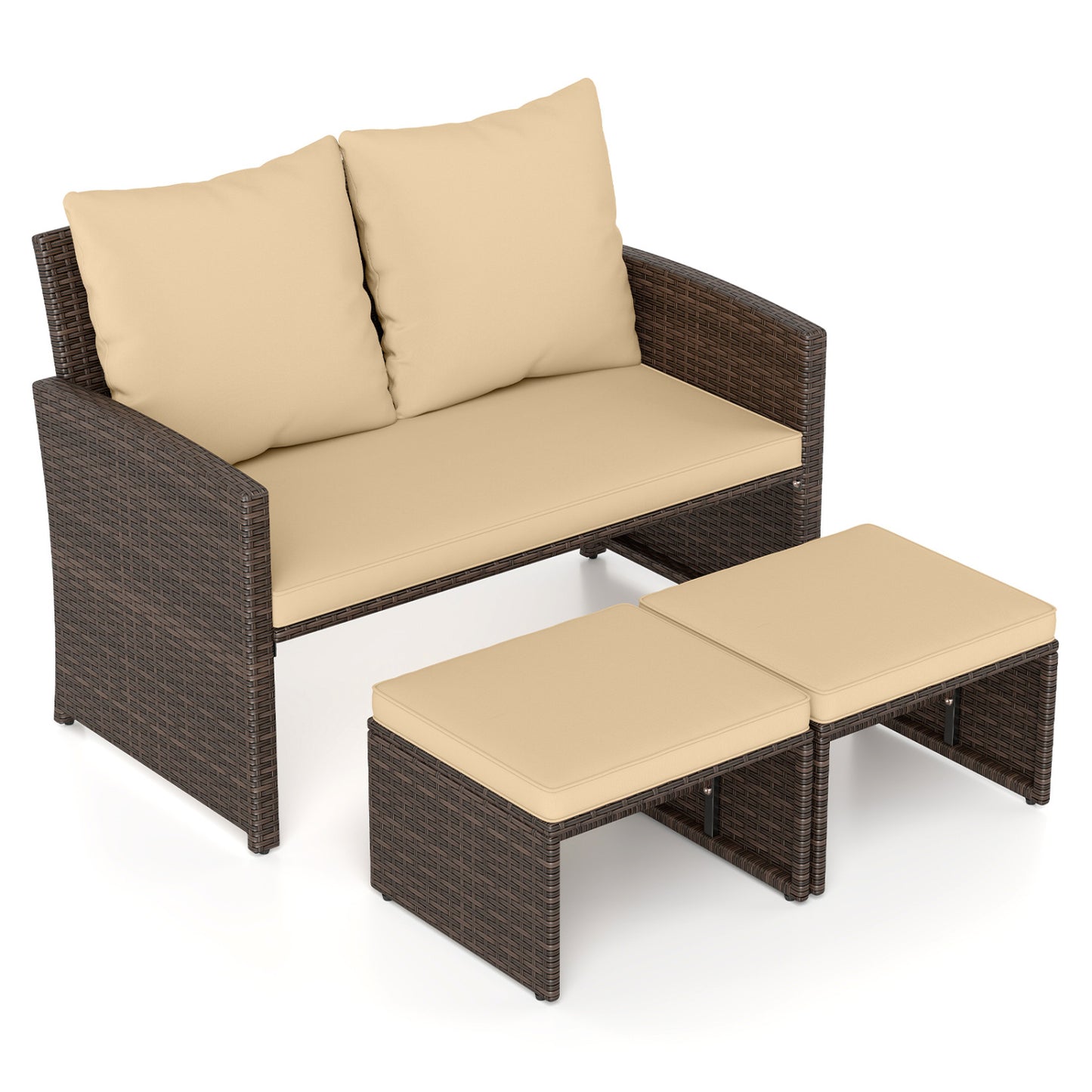 3 Piece Outdoor Patio PE Wicker Furniture Set, With Cushions, Beige Patio Conversation Sets at Gallery Canada
