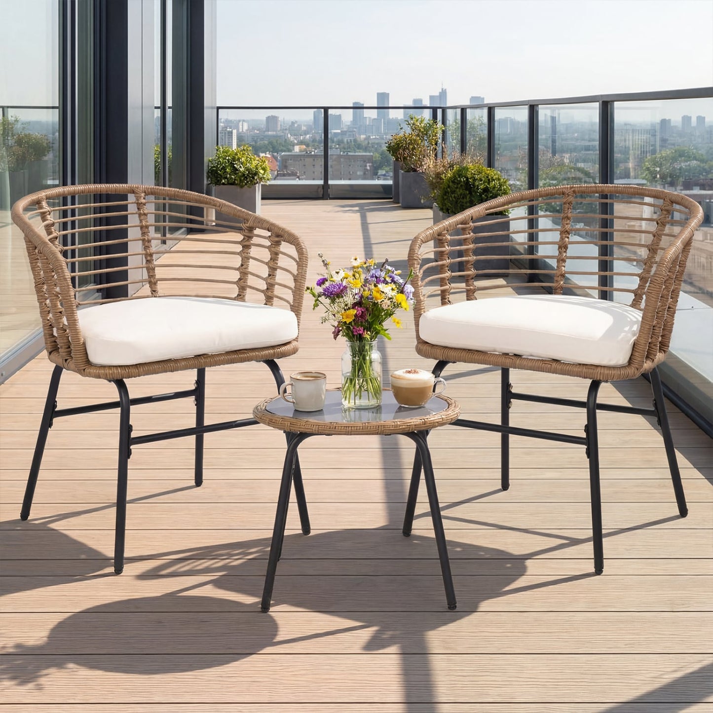 3 Pieces Outdoor Patio Furniture Set with Soft Cushions, White Patio Conversation Sets at Gallery Canada