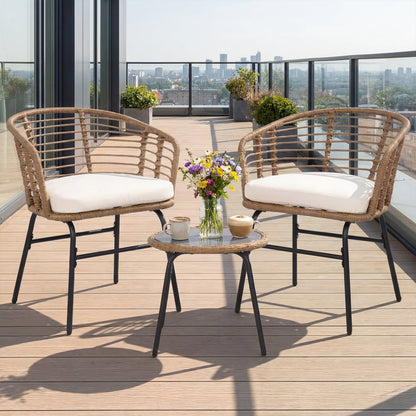 3 Pieces Outdoor Patio Furniture Set with Soft Cushions, White Patio Conversation Sets at Gallery Canada