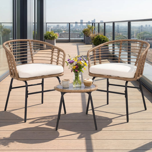 3 Pieces Outdoor Patio Furniture Set with Soft Cushions, White Patio Conversation Sets White at Gallery Canada