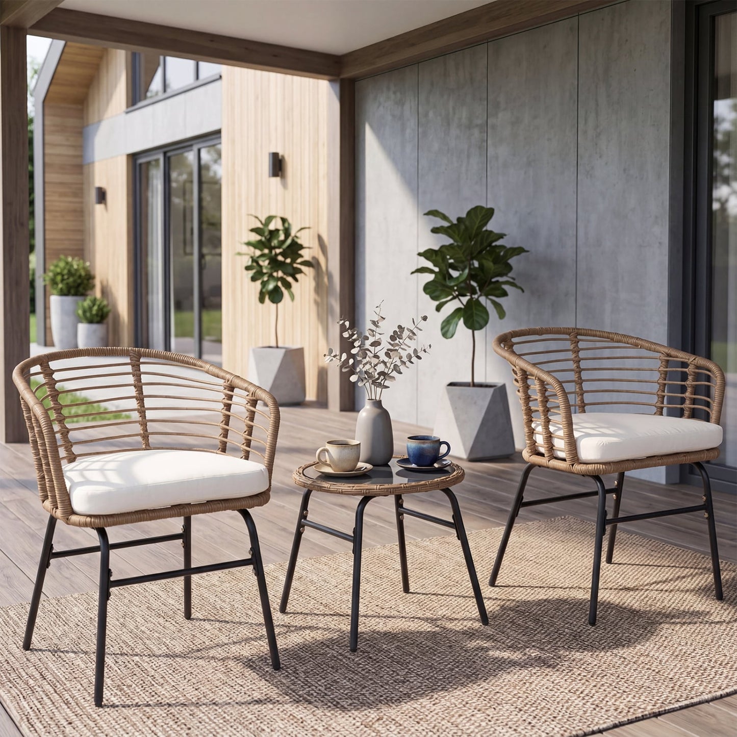 3 Pieces Outdoor Patio Furniture Set with Soft Cushions, White Patio Conversation Sets at Gallery Canada