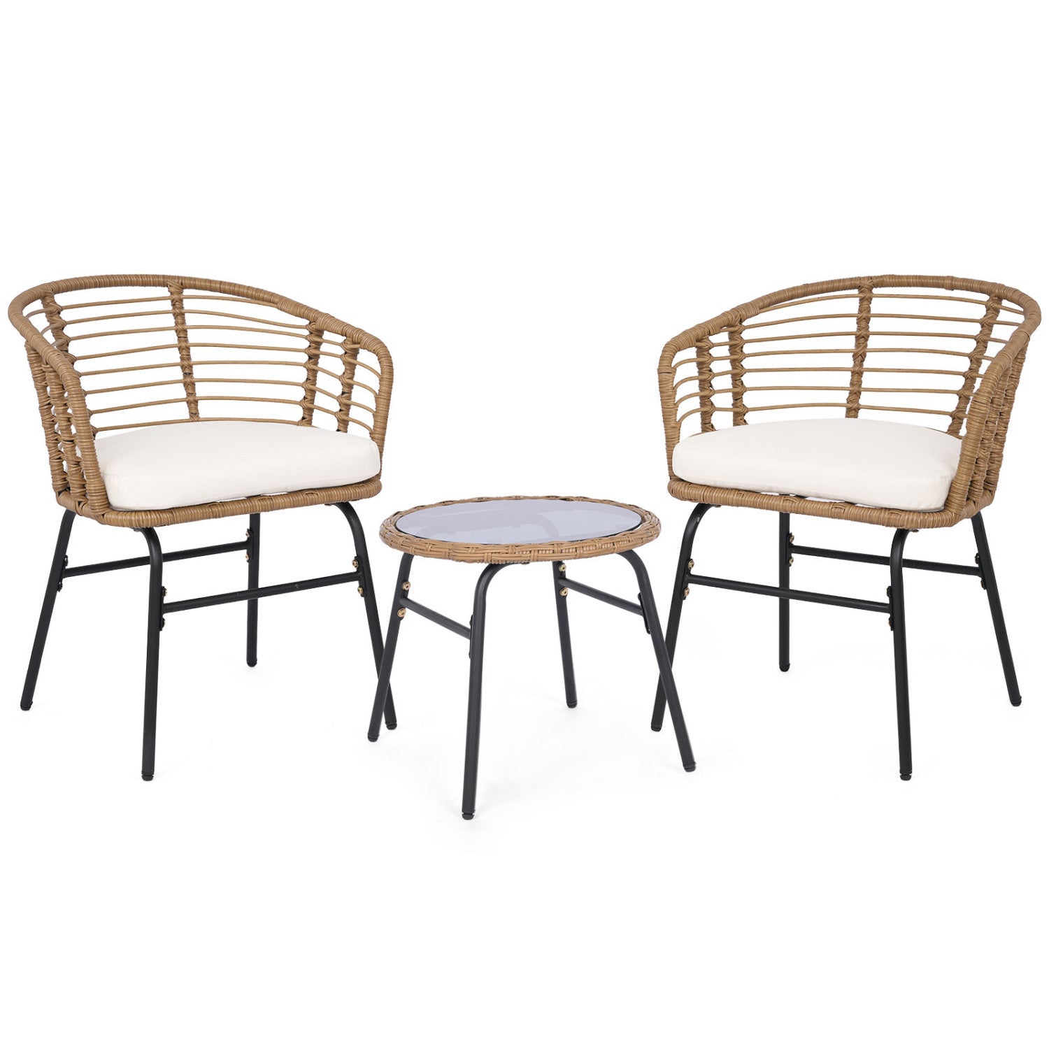 3 Pieces Outdoor Patio Furniture Set with Soft Cushions, White Patio Conversation Sets White at Gallery Canada
