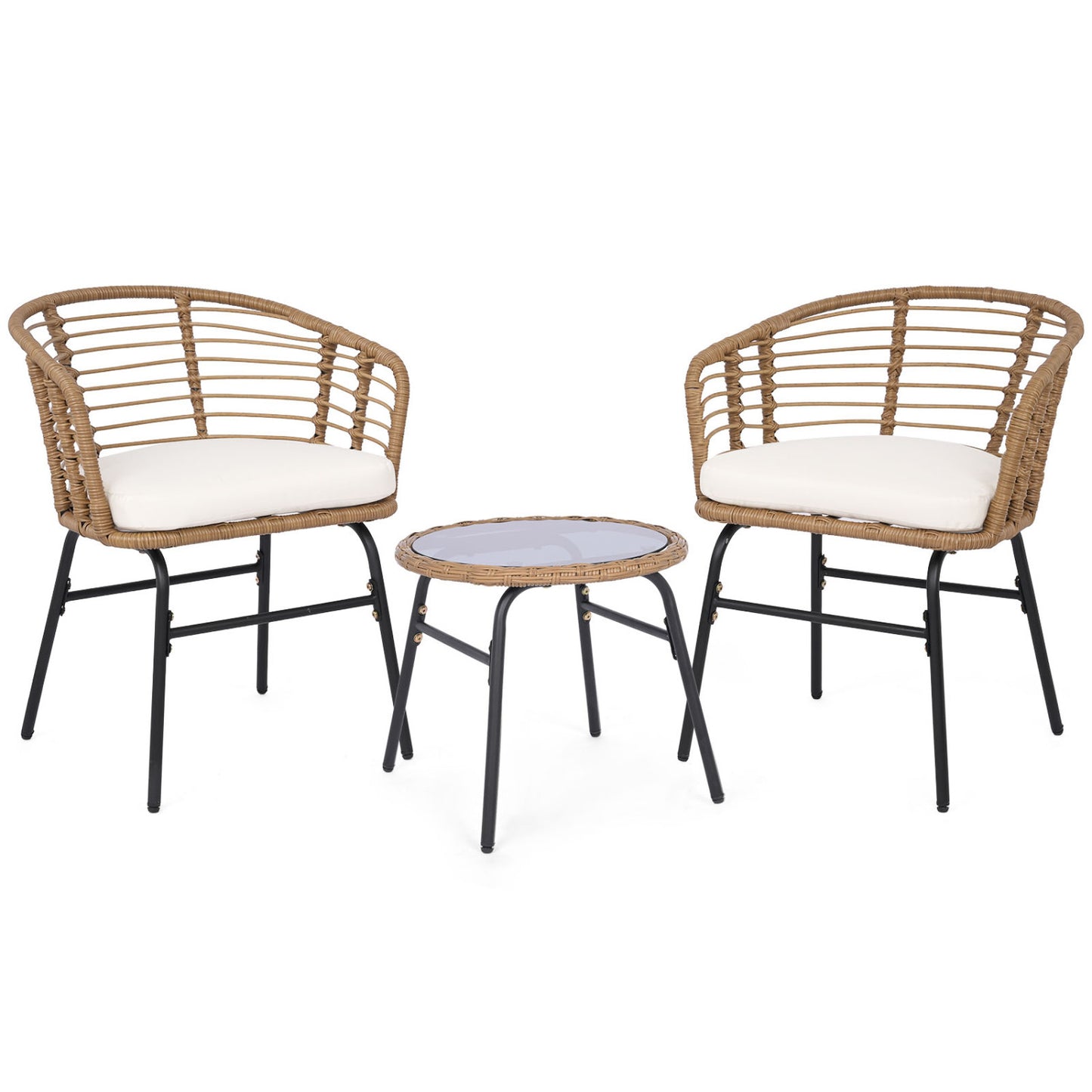 3 Pieces Outdoor Patio Furniture Set with Soft Cushions, White Patio Conversation Sets White at Gallery Canada