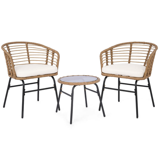 3 Pieces Outdoor Patio Furniture Set with Soft Cushions, White Patio Conversation Sets White at Gallery Canada