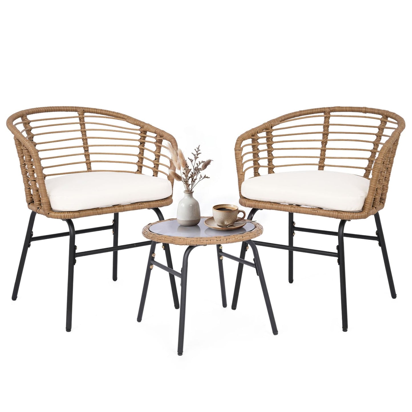 3 Pieces Outdoor Patio Furniture Set with Soft Cushions, White Patio Conversation Sets at Gallery Canada