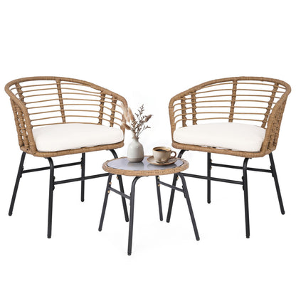 3 Pieces Outdoor Patio Furniture Set with Soft Cushions, White Patio Conversation Sets at Gallery Canada