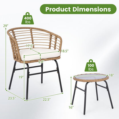 3 Pieces Outdoor Patio Furniture Set with Soft Cushions, White Patio Conversation Sets at Gallery Canada