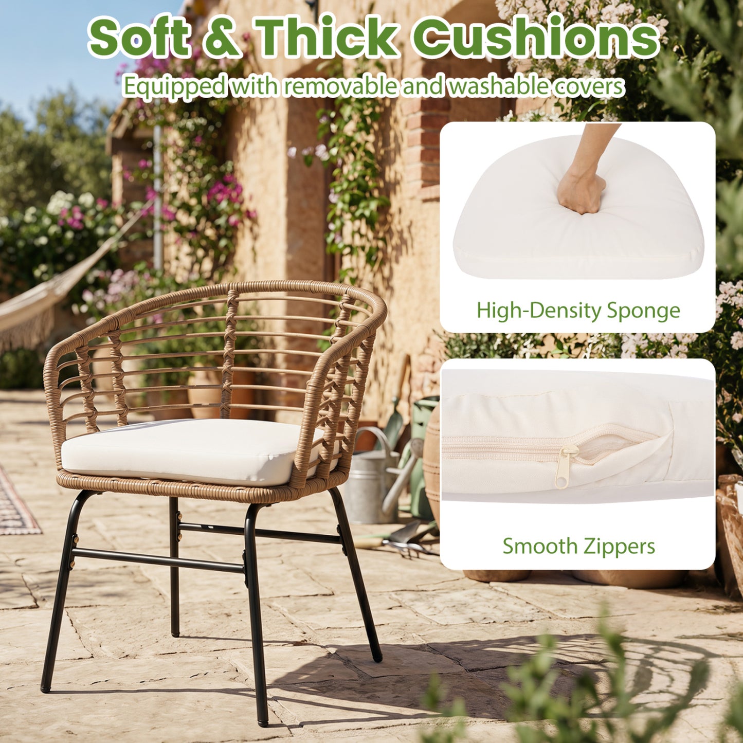 3 Pieces Outdoor Patio Furniture Set with Soft Cushions, White Patio Conversation Sets at Gallery Canada
