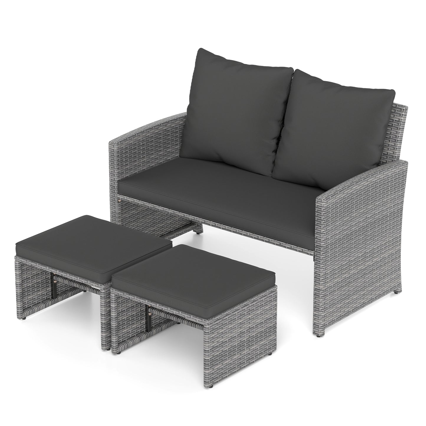 Ensemble de meubles en osier PE pour extérieur avec coussins, gris