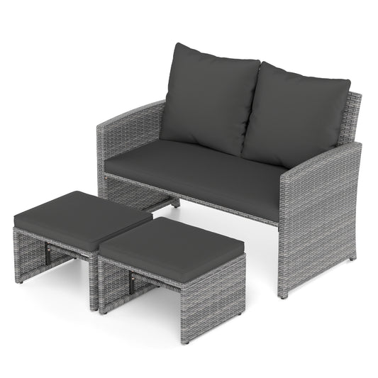 Outdoor PE Wicker Furniture Set with Cushions, Gray Patio Conversation Sets Gray at Gallery Canada