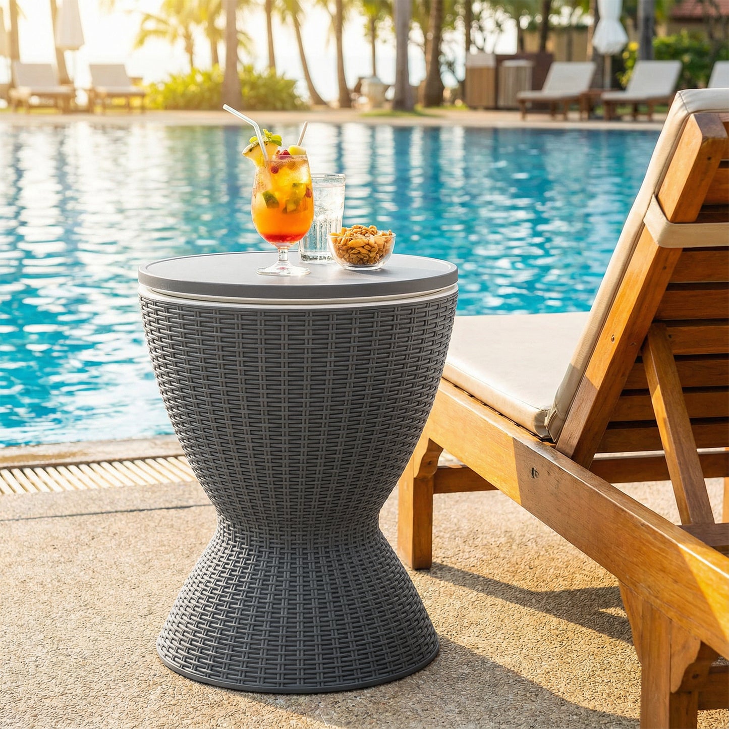3 Pieces Outdoor Rattan Bar Table with Extendable Tabletop, Gray Patio Bar Furniture at Gallery Canada