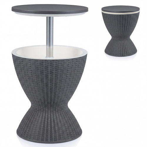 3 Pieces Outdoor Rattan Bar Table with Extendable Tabletop, Gray