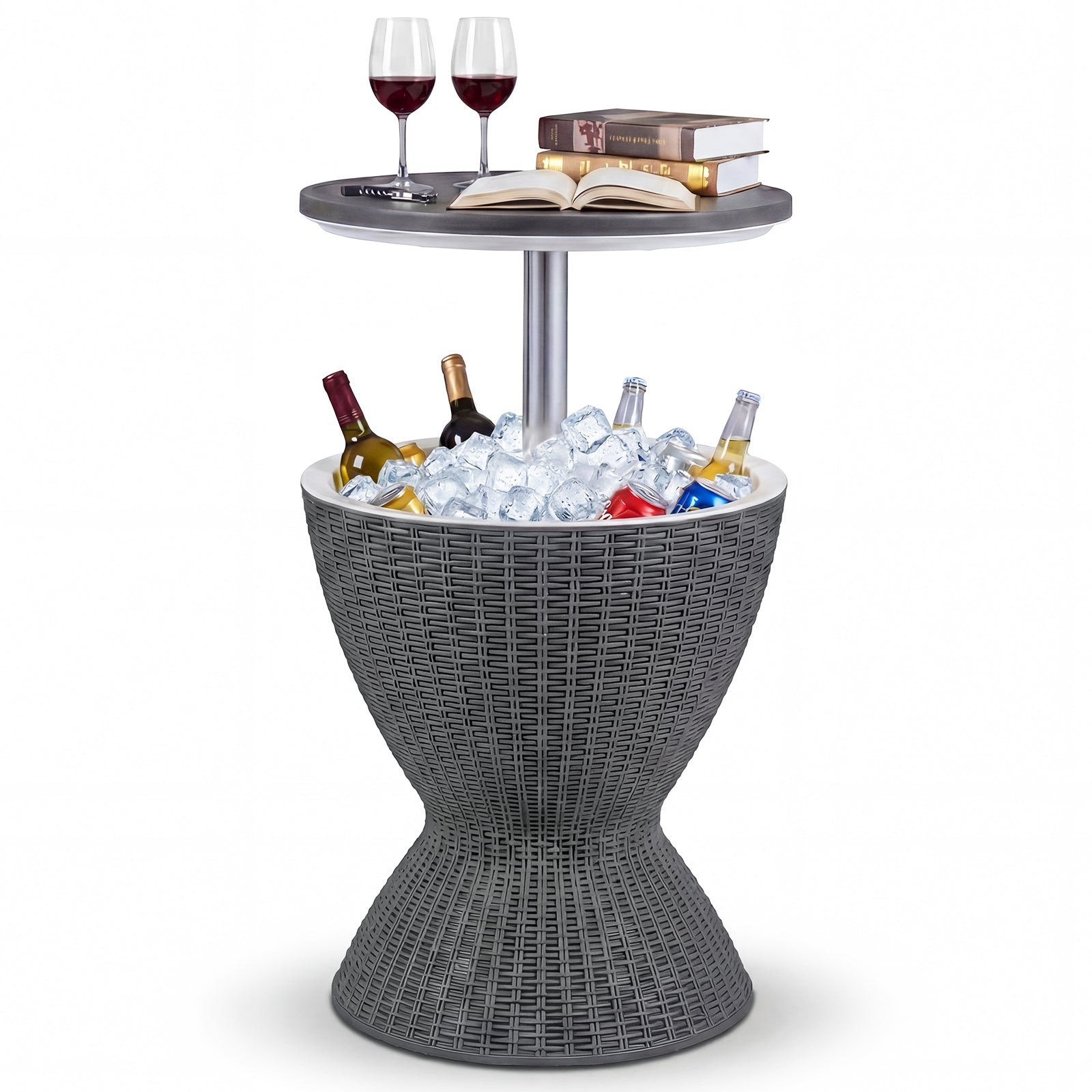 3 Pieces Outdoor Rattan Bar Table with Extendable Tabletop, Gray Patio Bar Furniture at Gallery Canada