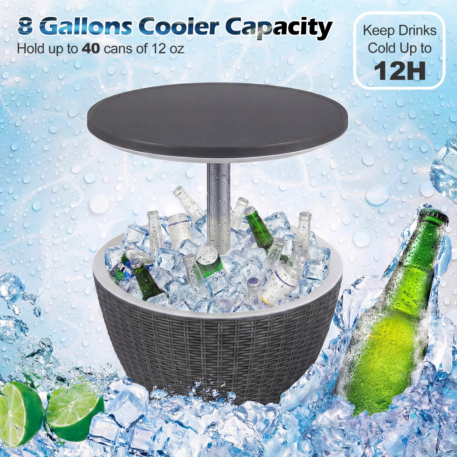 3 Pieces Outdoor Rattan Bar Table with Extendable Tabletop, Gray Patio Bar Furniture at Gallery Canada