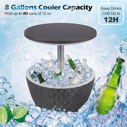 3 Pieces Outdoor Rattan Bar Table with Extendable Tabletop, Gray Patio Bar Furniture at Gallery Canada