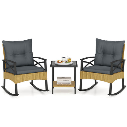 3-Piece Outdoor Rattan Rocking Chairs Set With 2-Tier Side Table, Gray Patio Conversation Sets at Gallery Canada