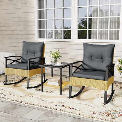 3-Piece Outdoor Rattan Rocking Chairs Set With 2-Tier Side Table, Gray Patio Conversation Sets at Gallery Canada