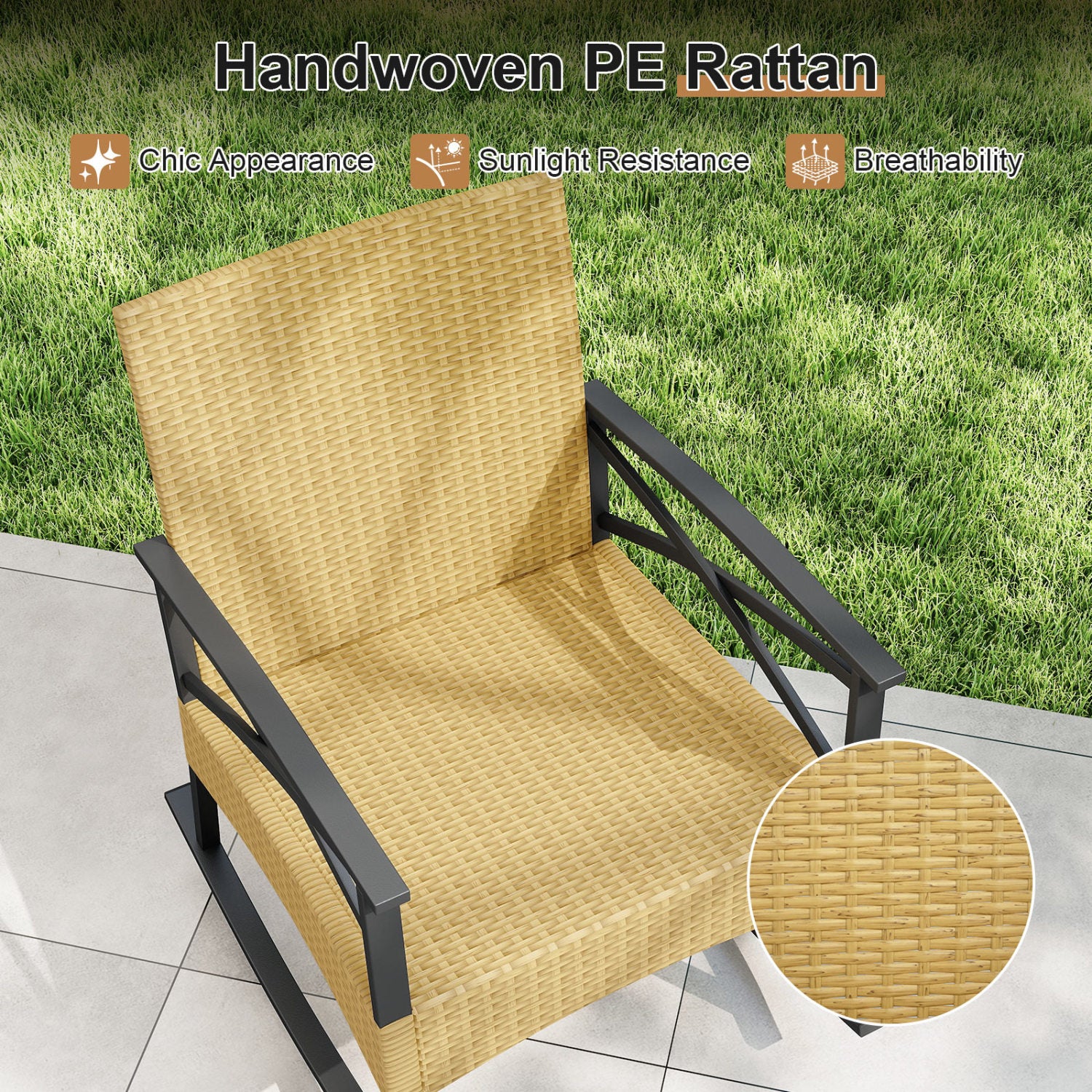 3-Piece Outdoor Rattan Rocking Chairs Set With 2-Tier Side Table, Gray Patio Conversation Sets at Gallery Canada