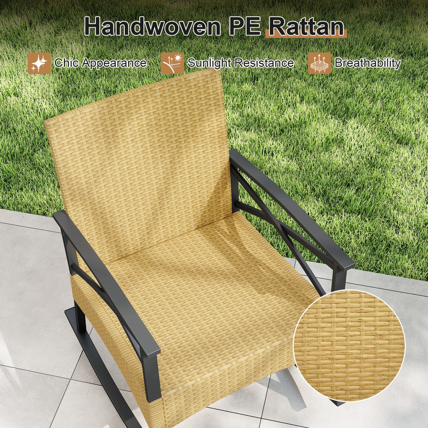 3-Piece Outdoor Rattan Rocking Chairs Set With 2-Tier Side Table, Gray Patio Conversation Sets at Gallery Canada