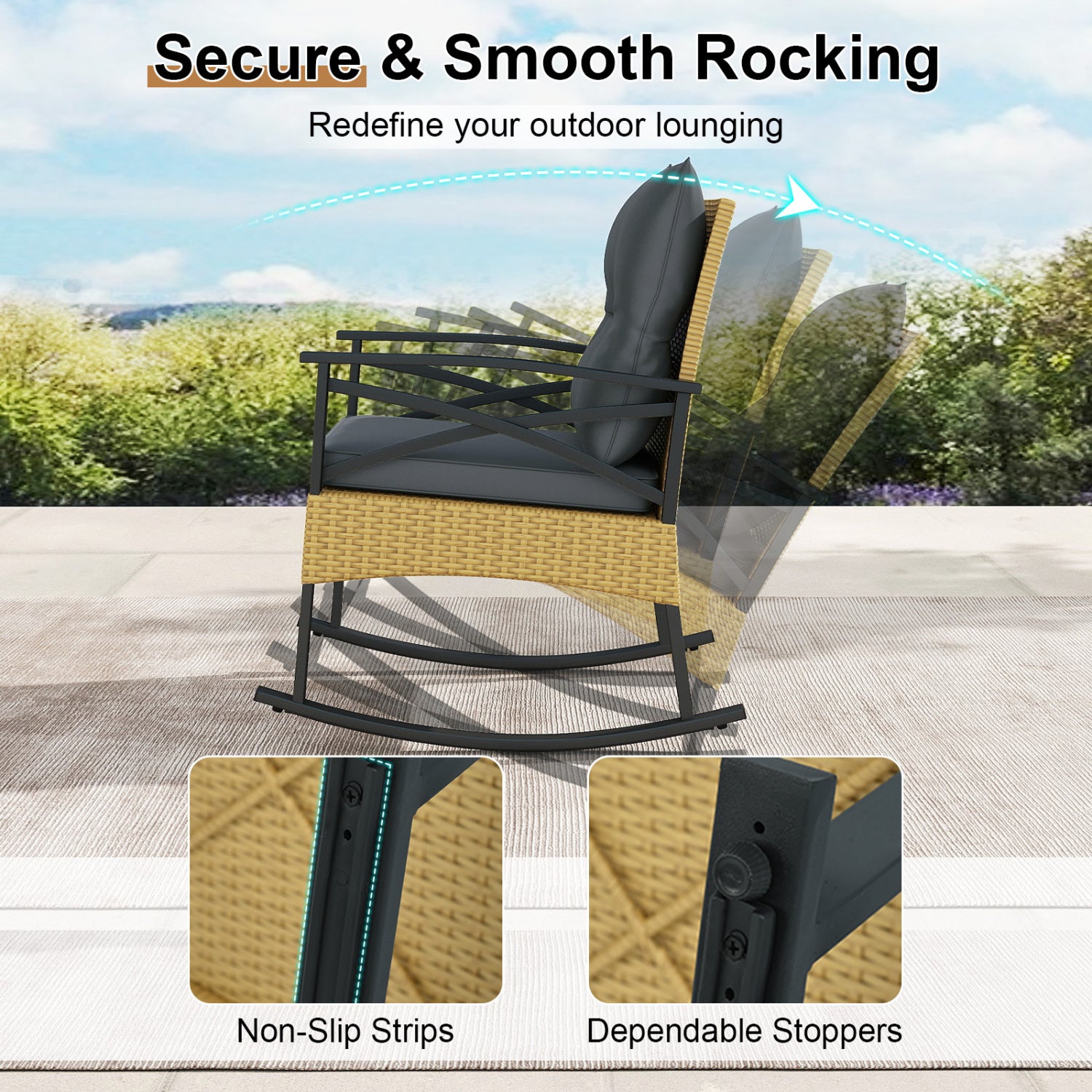 3-Piece Outdoor Rattan Rocking Chairs Set With 2-Tier Side Table, Gray Patio Conversation Sets at Gallery Canada