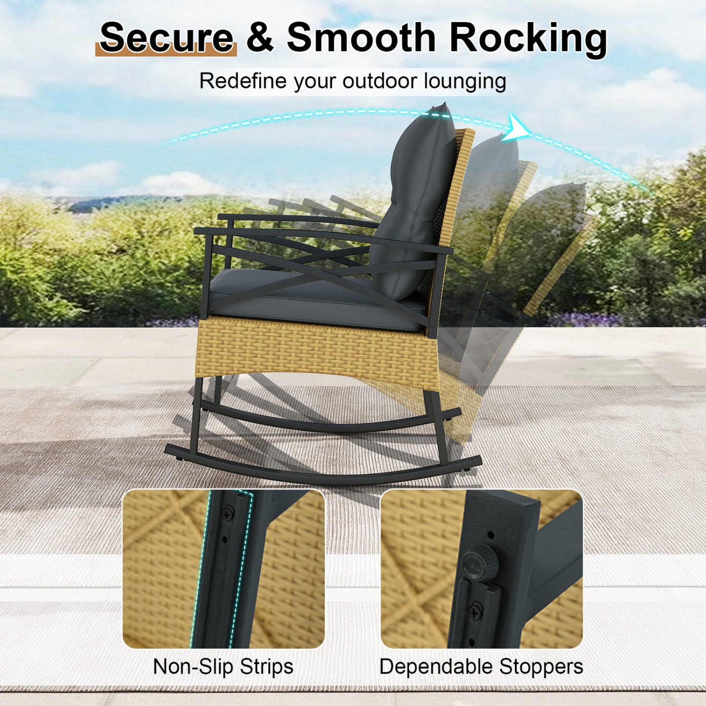 3-Piece Outdoor Rattan Rocking Chairs Set With 2-Tier Side Table, Gray Patio Conversation Sets at Gallery Canada