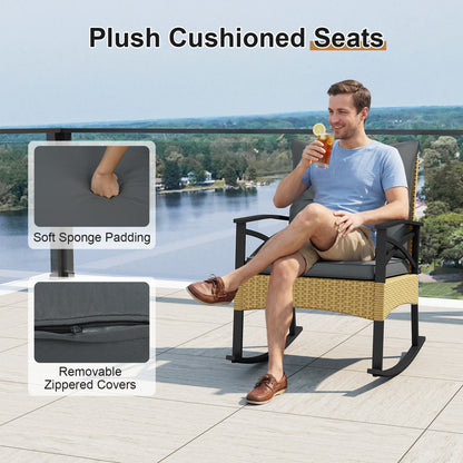3-Piece Outdoor Rattan Rocking Chairs Set With 2-Tier Side Table, Gray Patio Conversation Sets at Gallery Canada