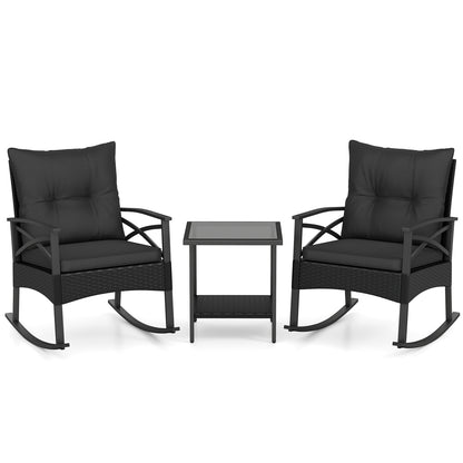 3-Piece Rattan Rocking Chair Set With 2-Tier Side Table, Black Patio Conversation Sets at Gallery Canada